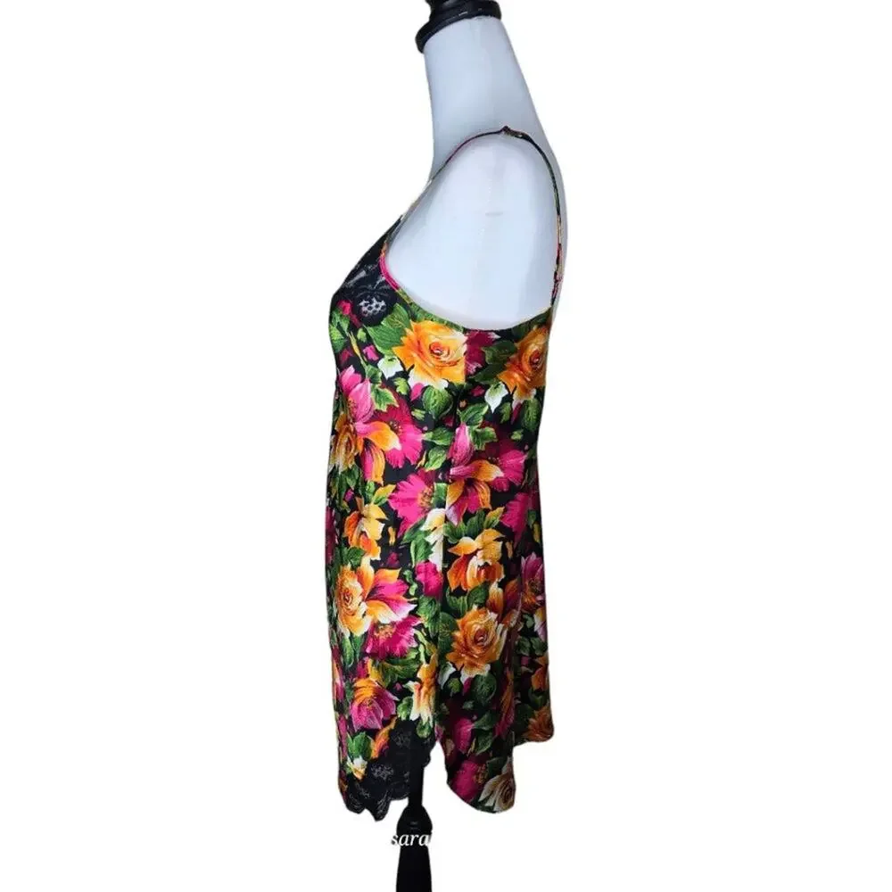 Victoria's Secret Vintage‎ Gold Label Floral Black Lace Slip Dress Size M